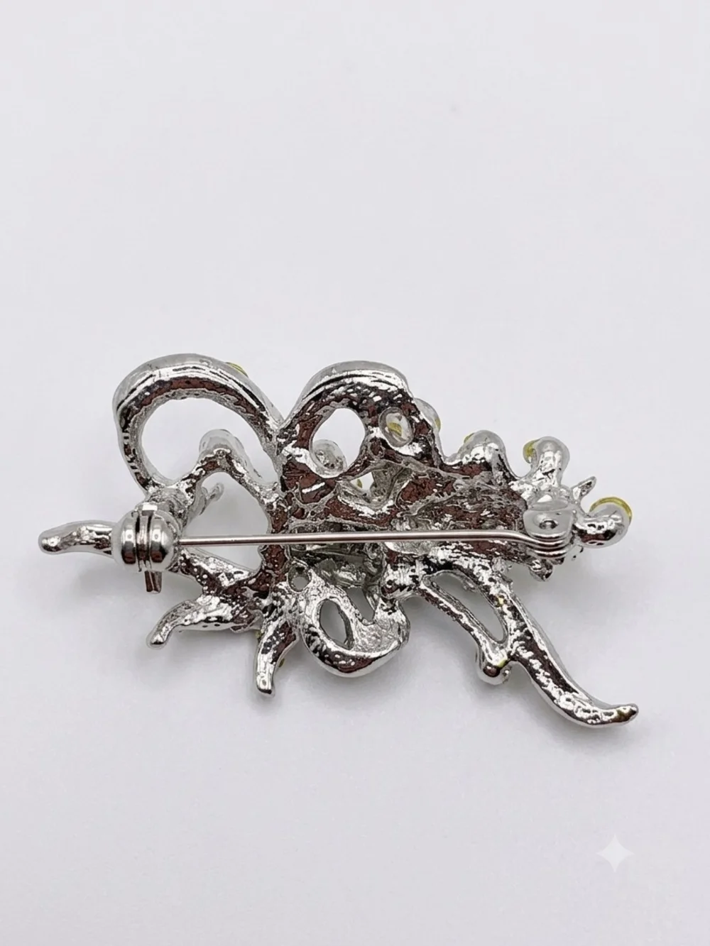 Silver Crystal Floral Bow Brooch - Elegant Sparkling Accent